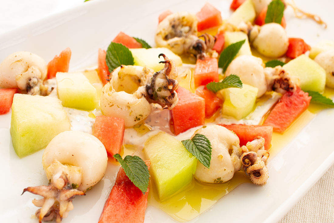 Calamari mit Melonensalat nach Johann Lafer - Dinner4Friends