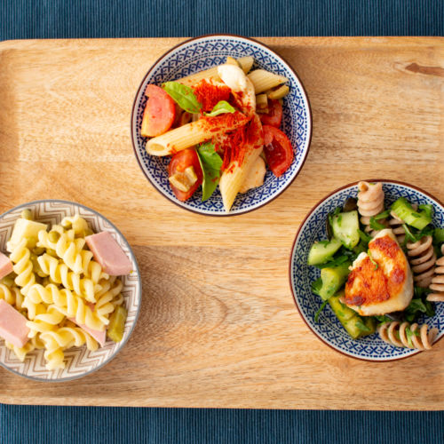 3 Nudelsalat-Varianten : klassisch, Low Carb, mediterran-vegetarisch