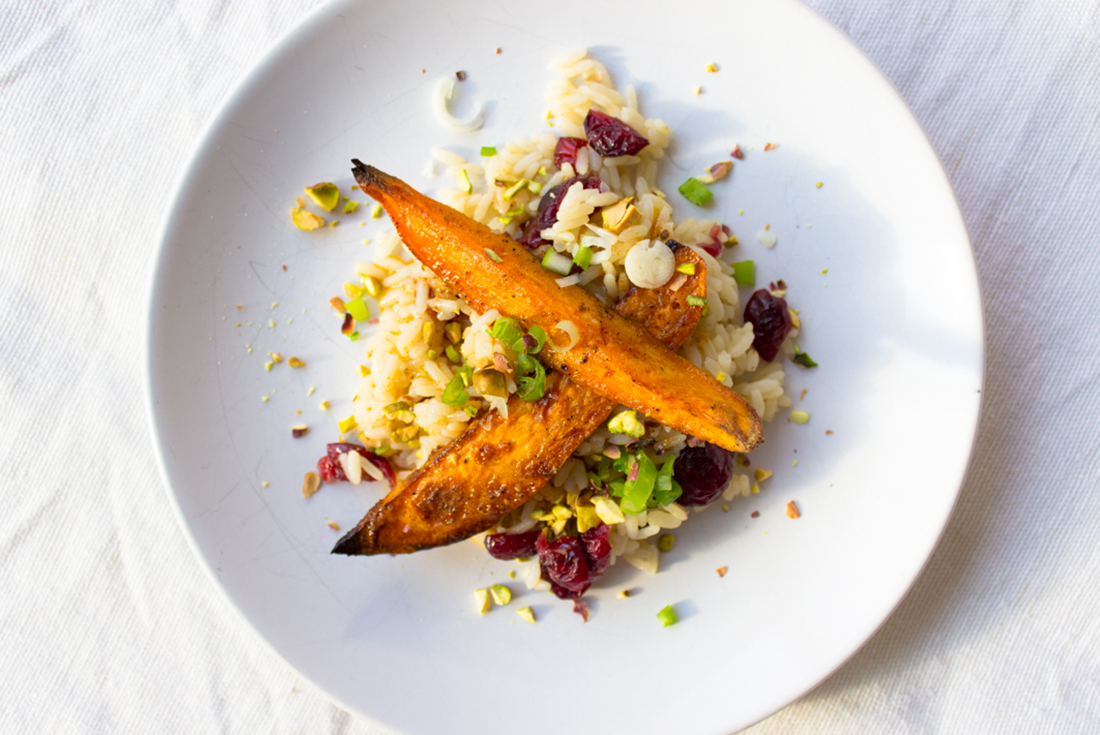 Reissalat mit Süßkartoffeln und Cranberries