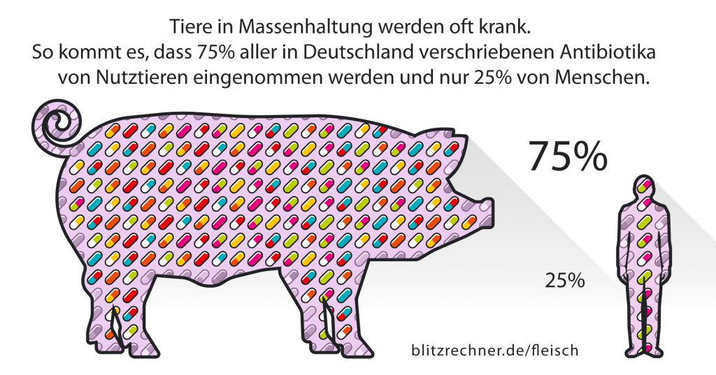 So viel Antibiotika wird bei Mensch und Tier in Deutschland eingesetzt (Quelle: blitzrechner.de)