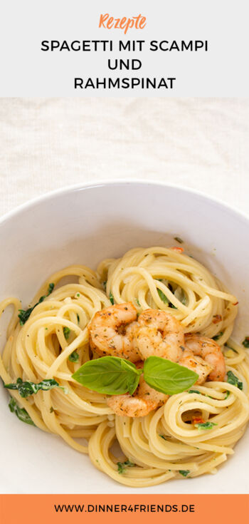 Spagetti mit Garnelen und Rahmspinat